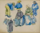 Etudes de personnages bretons by Georges Gobo, Fusain et aquarelle, sold Feb 2015