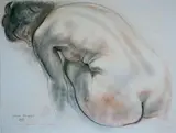 Nu féminin de dos by Georges Muguet, 1960, Fusain et sanguine sur papier signé, sold Feb 2015