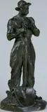 Homme appuyé sur une pelle des deux mains by Jules Dalou, Epreuve en bronze à patine brun nuancé, sold Feb 2015