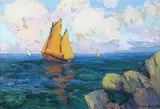 Côte bretonne by Paul Louis Mestrallet, 1936, Gouache signée et datée en bas à droite, sold Dec 2014