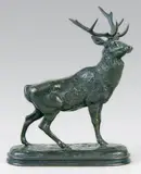 Cerf à l'écoute by Antoine-Louis Barye, Epreuve en bronze à patine brune, sold Nov 2014