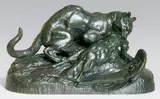 Ocelot emportant un héron by Antoine-Louis Barye, Epreuve en bronze à patine brun vert nuancé, sold Nov 2014