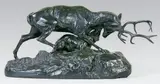 Loup tenant un cerf à la gorge by Antoine-Louis Barye, Epreuve en bronze à patine vert nuancé, sold Nov 2014