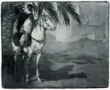 Cavalier arabe sous un palmier by Paul Jouve, 1911, Lithographie originale sur papier Japon, jusitifiée épreuve d'artiste en bas à droite et s, sold Oct 2014