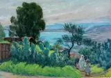 Promeneurs près de Constantine by Paul Guion, Pastel et mine de plomb sur papier marouflé sur carton, sold Oct 2014