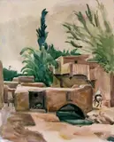 Vue de Biskra by Jean Launois, Encre de Chine et aquarelle signée en bas à gauche, sold Oct 2014