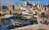 Vue du port de Bougie, Algérie by Georges Le Poitevin, Gouache sur papier signé et situé en bas à droite, sold Oct 2014