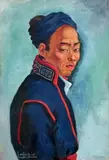 Portrait de grand Meo Bleu by Léa Lafugie, Gouache sur panneau signé en bas vers la gauche, sold Oct 2014