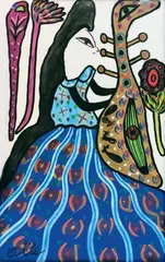 Musicienne by Baya Mahieddine, 1979, Gouache sur papier signé et daté en bas à gauche, sold Oct 2014