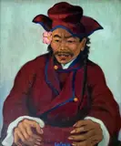 Portrait de tibétain, 1932 (?) by Léa Lafugie, Gouache sur panneau signé et situé «Tibet» en bas au centre, sold Oct 2014