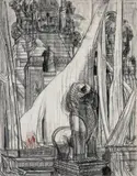 Vue d'Angkor Thom by André Maire, 1952, Fusain et pastel sur papier, sold Oct 2014
