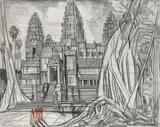 Vue d'Angkor Vat by André Maire, Fusain et pastel sur papier, sold Oct 2014