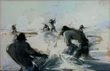 Pêche au grand filet, Tahiti by Guy Huze, 1939, Gouache signée, sold Oct 2014