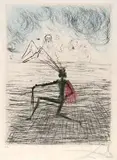 Faust, le cavalier à genoux by Salvador Dalí, Lithographie réhaussée d'or et de crayon de couleur rouge, sold Sep 2014