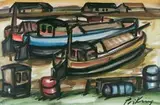 Péniches sur le fleuve by Franz Priking, Aquarelle sur papier signé en bas à droite, sold Sep 2014