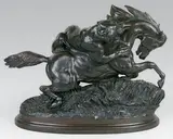 Cheval attaqué par un tigre by Antoine-Louis Barye, Epreuve en bronze à patine brun nuancé, sold Sep 2014