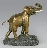 Eléphant trompe levée by Paul-François Berthoud, Epreuve en bronze à patine doré et ivoire, sold Sep 2014