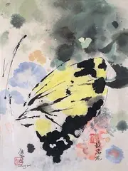 Le papillon by Chen Dehong, Aquarelle et encre de chine signée et datée «2003» en bas à gauche, sold Jul 2014