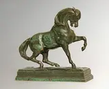 Cheval turc, n°4 (antérieur gauche levé, terrasse carrée) by Antoine-Louis Barye, Épreuve en bronze, fonte d'édition ancienne de la fin du XIXe siècle à patine verte nuancé, sold Apr 2008