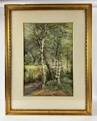 Paysage aux bouleaux by Auguste Allongé, Aquarelle encadrée, sold Mar 2025