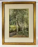 Paysage aux bouleaux by Auguste Allongé, Aquarelle encadrée, sold Mar 2025