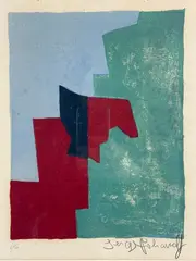 Composition rouge, noir, vert et gris by Serge Poliakoff, Lithographie, sold Feb 2025