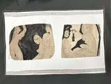 Femmes nues by Claude Baye, Technique mixte (encre, collage) contrecollée sur un papier noir, sold Feb 2025