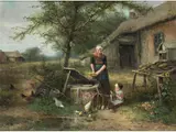 Mutter und Tochter Beim Hausbrunnen by Johann Mari Henri ten Kate, 1831 Den Haag – 1910 Driebergen, oil on canvas, sold Mar 2023