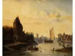 Flusslandschaft mit Windmühlen by Jan Jacob Spohler, oil on canvas, sold Jun 2026