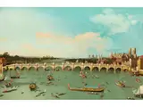 Westminster Bridge mit der Prozession des Lord Mayors auf der Themse by Canaletto, oil on canvas, sold Sep 2025