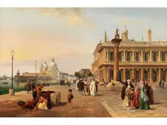 Venezianische Vedute mit Santa Maria Salute und der Biblioteca Marciana by Edward Pritchett, oil on canvas, sold Sep 2025