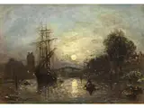 Mondlicht Über dem Kanal in Dordrecht by Johan Jongkind, oil on canvas, sold Dec 2024