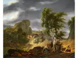Landschaft mit Figuren und Tieren bei Stürmischem Wetter by Achille Etna Michallon, oil on canvas, offered Sep 2024