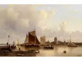 Geschäftiges Treiben auf Einem Fluss vor Dordrecht by Everhardus Koster, oil on canvas, sold Mar 2026
