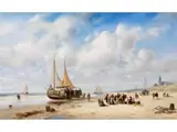 Fischverkauf am Strand von Scheveningen by Charles Leickert, oil on canvas, sold Dec 2024