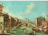 Venedigvedute mit der Ponte di Rialto und dem Palazzo dei Camerlenghi by Francesco Guardi, oil on canvas, sold Mar 2025