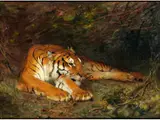 Liegender Tiger by Gustave Surand, oil on canvas, offered Jun 2024