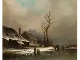 Winterlandschaft mit Zugefrorenem Fluss, Schlittschuhläufern und Schloss by Andreas Schelfhout, oil on panel, offered Apr 2016