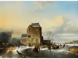 Winterlandschaft mit Figuren, Hütten und Zugefrorenem Fluss by Andreas Schelfhout, 1787 Den Haag - 1870, oil on panel, offered Apr 2016