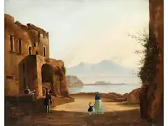 Mutter mit Kind vor Neapolitanischer Küstenlandschaft by Franz Ludwig Catel, oil on canvas, offered Mar 2021