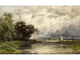 Blick auf den see bei Nieuwkoop by Jan Willem van Borselen, oil on canvas, offered Dec 2025