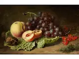 Stillleben mit Trauben, Pfirsichen und Johannisbeeren by Adriana Johanna Haanen, oil on panel, sold Mar 2025