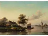 Niederländische Flusslandschaft mit Fährmann by Jan Jacob Coenraad Spohler, oil on canvas, offered Mar 2019