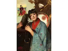 Junge Frau in Einem Japanischen Interieur by Léon Herbo, oil on canvas, offered Sep 2019