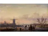 Schlittschuhläufer auf Einem Gefrorenen Fluss by Jan Jacob Spohler, oil on panel, offered Sep 2015