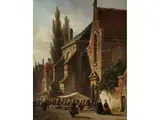 Markttag bei der Kirche by Adrianus Eversen, oil on panel, offered Sep 2023