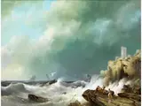 Schiffbruch vor Felsenküste by Hermanus Koekkoek d. Ä., oil on panel, offered Sep 2025