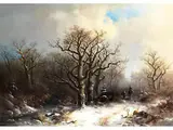 Landbewohner auf Einem Verschneiten Waldweg by Pieter Kluyver, oil on panel, offered Jun 2023