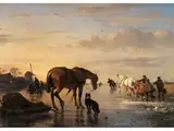 Pferde und Schlitten auf dem eis by Jozef Jodocus Moerenhout, oil on canvas, offered Jun 2023