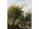 Bewaldete Landschaft mit Hirten und Tieren an Einem Wildbach by Willem Bodemann und, oil on canvas, sold Mar 2026